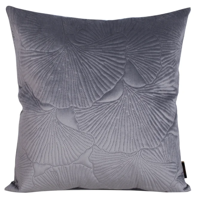 Poszewka na poduszkę 45x45 cm welwetowa kolor stalowy z wytłaczanym wzorem liści miłorzębu VELVET 58 Eurofirany Premium
