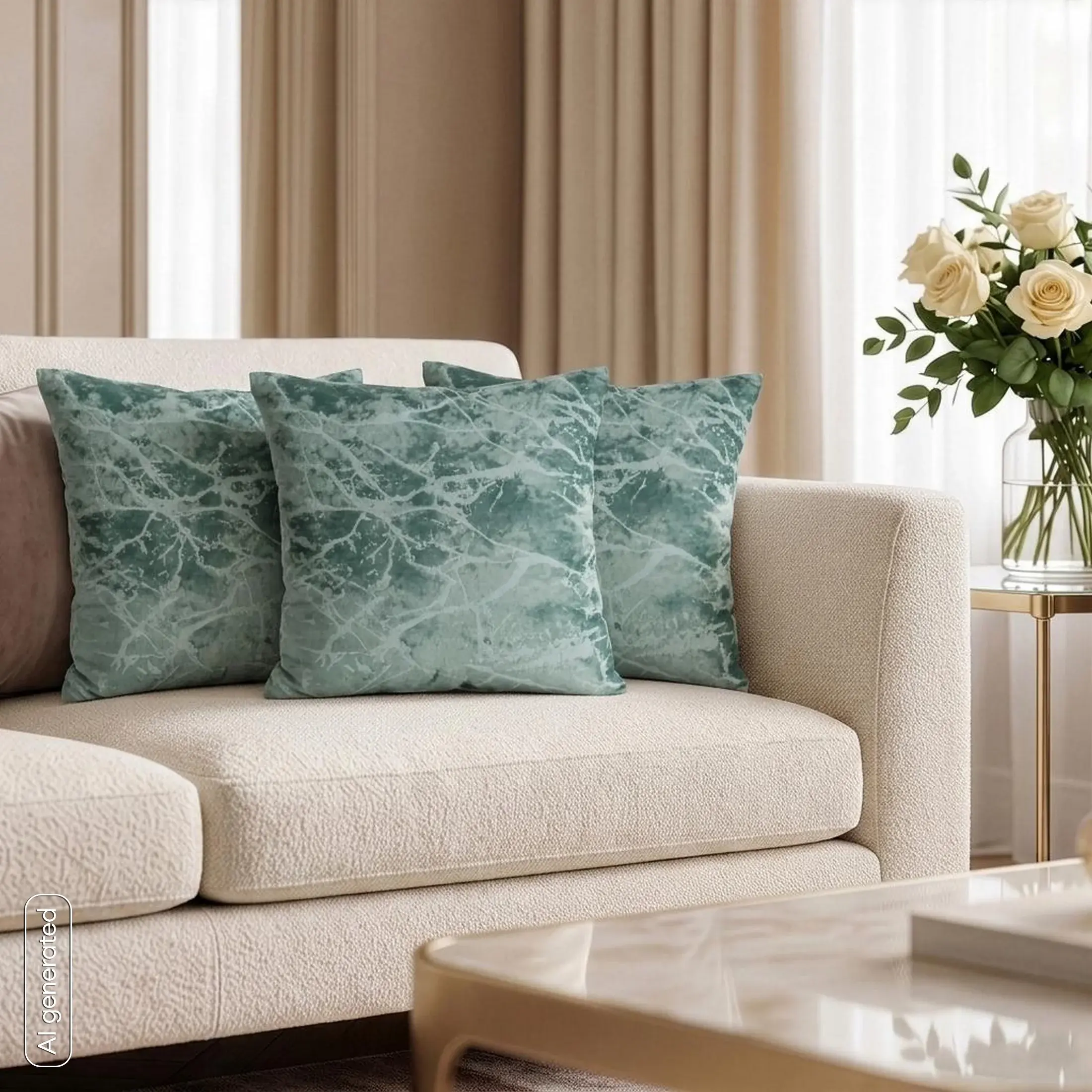 Poszewka na poduszkę 45x45 cm welwetowa kolor zielony z marmurkowym wzorem VELVET 72 Eurofirany Premium