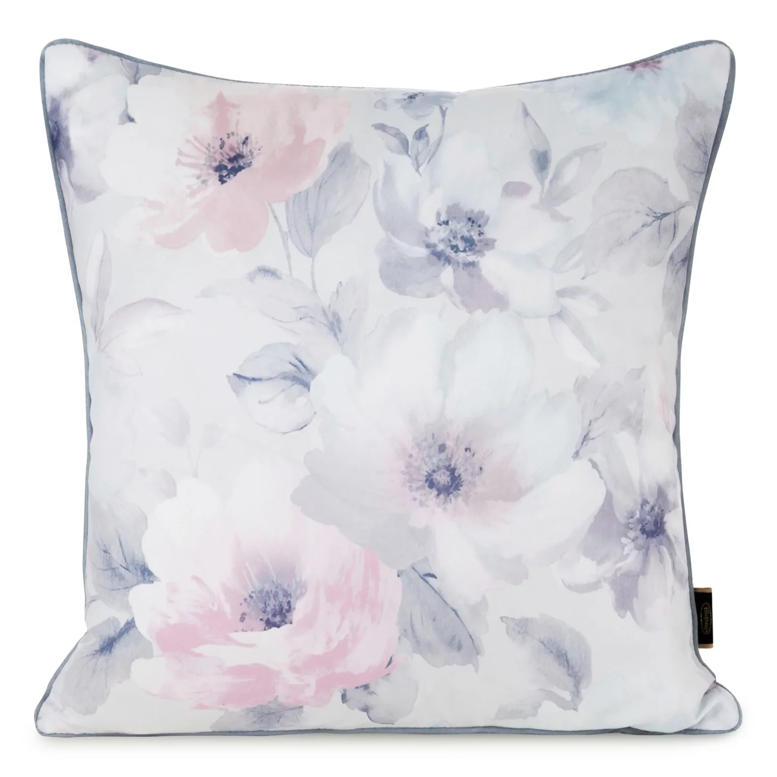 Poszewka na poduszkę 45x45 cm welwetowa kremowo, różowa z nadrukiem pastelowych kwiatów VELVET 153 Eurofirany Premium