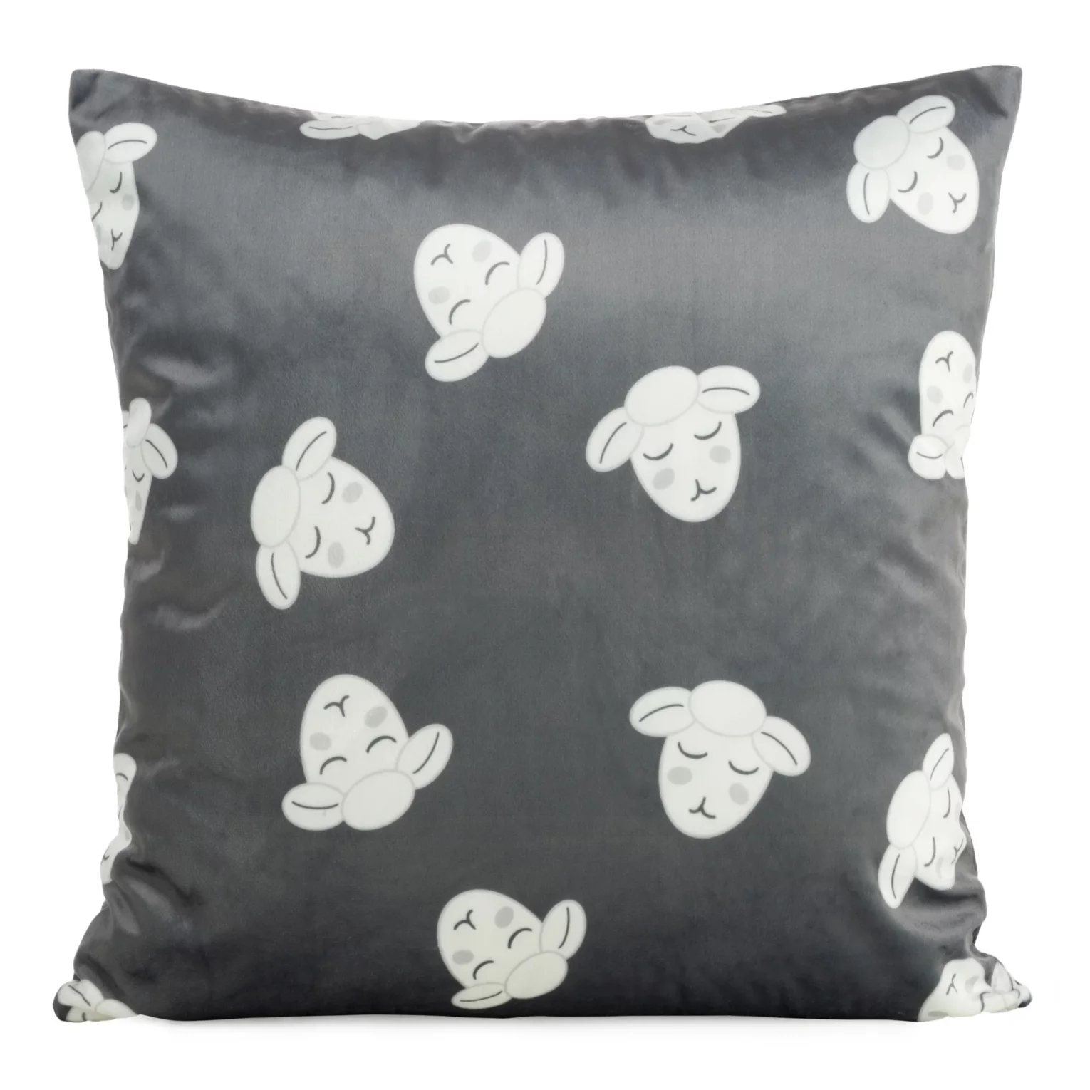 Poszewka na poduszkę 45x45 cm welwetowa stalowo, biała z motywem baranków KIDS DESIGN 91