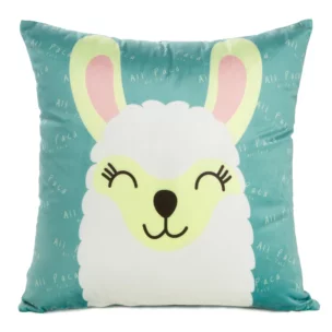 Poszewka na poduszkę 45x45 cm welwetowa turkusowo, biała z motywem lamy KIDS 2 DESIGN 91