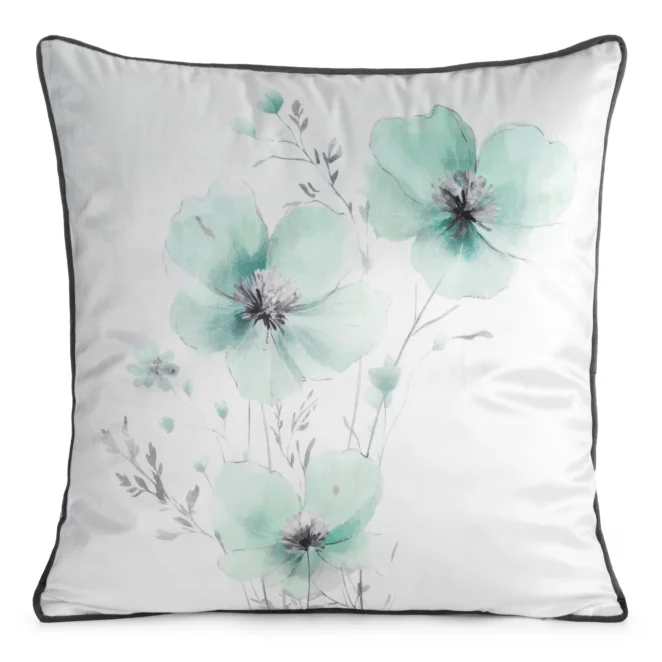 Poszewka na poduszkę 45x45 cm welwetowa zdobiona motywem kwiatów biało-miętowa FLOWERS8