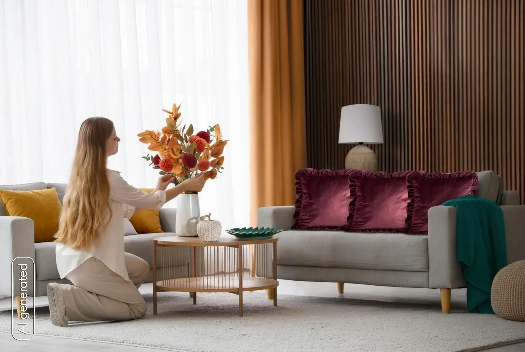 Poszewka na poduszkę 45x45 cm z aksamitnego welwetu burgundowa zdobiona na brzegach falbanami BRENDA Eurofirany Premium