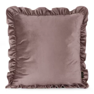 Poszewka na poduszkę 45x45 cm z aksamitnego welwetu kolor pudrowy róż zdobiona na brzegach falbanami BRENDA Eurofirany Premium
