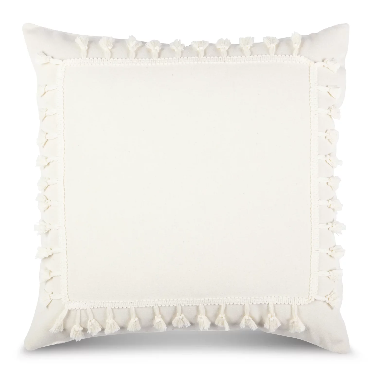 Poszewka na poduszkę 45x45 cm z bawełny kremowa z ozdobną pasmanterią BOHO