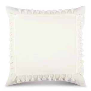 Poszewka na poduszkę 45x45 cm z bawełny kremowa z ozdobną pasmanterią BOHO