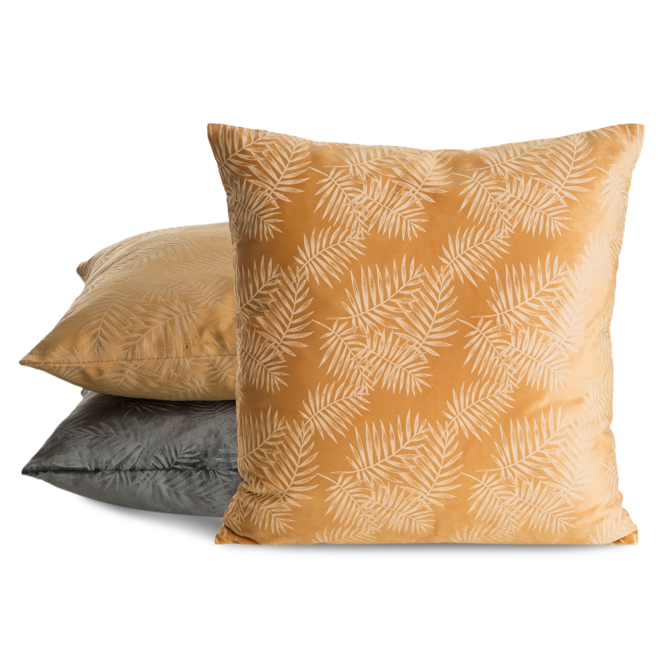 Poszewka na poduszkę 45x45 cm z miękkiego welwetu pomarańczowa z nadrukiem liści palmy VELVET 74 Eurofirany Premium
