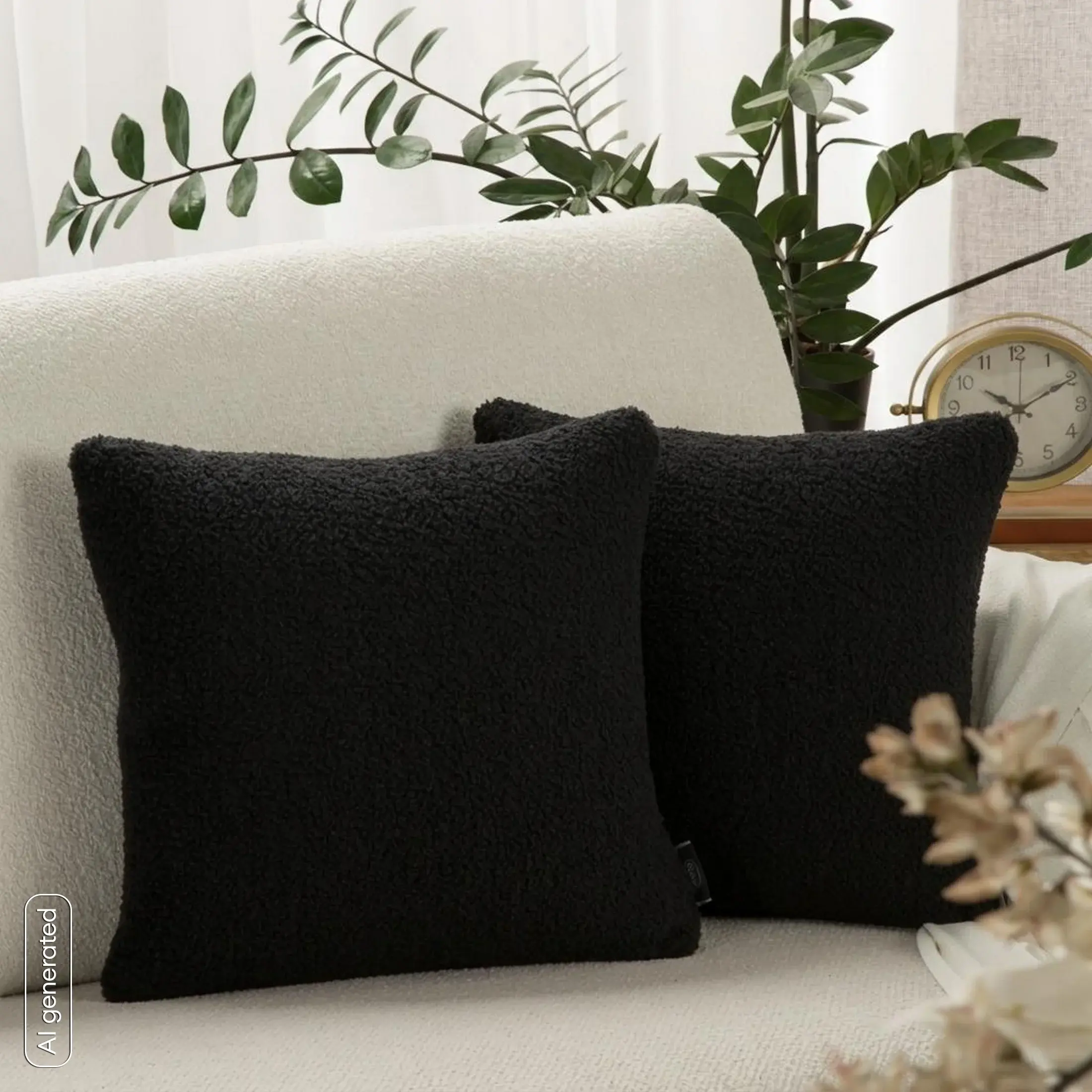 Poszewka na poduszkę 45x45 cm z miękkiej tkaniny barankowej czarna BUKLA