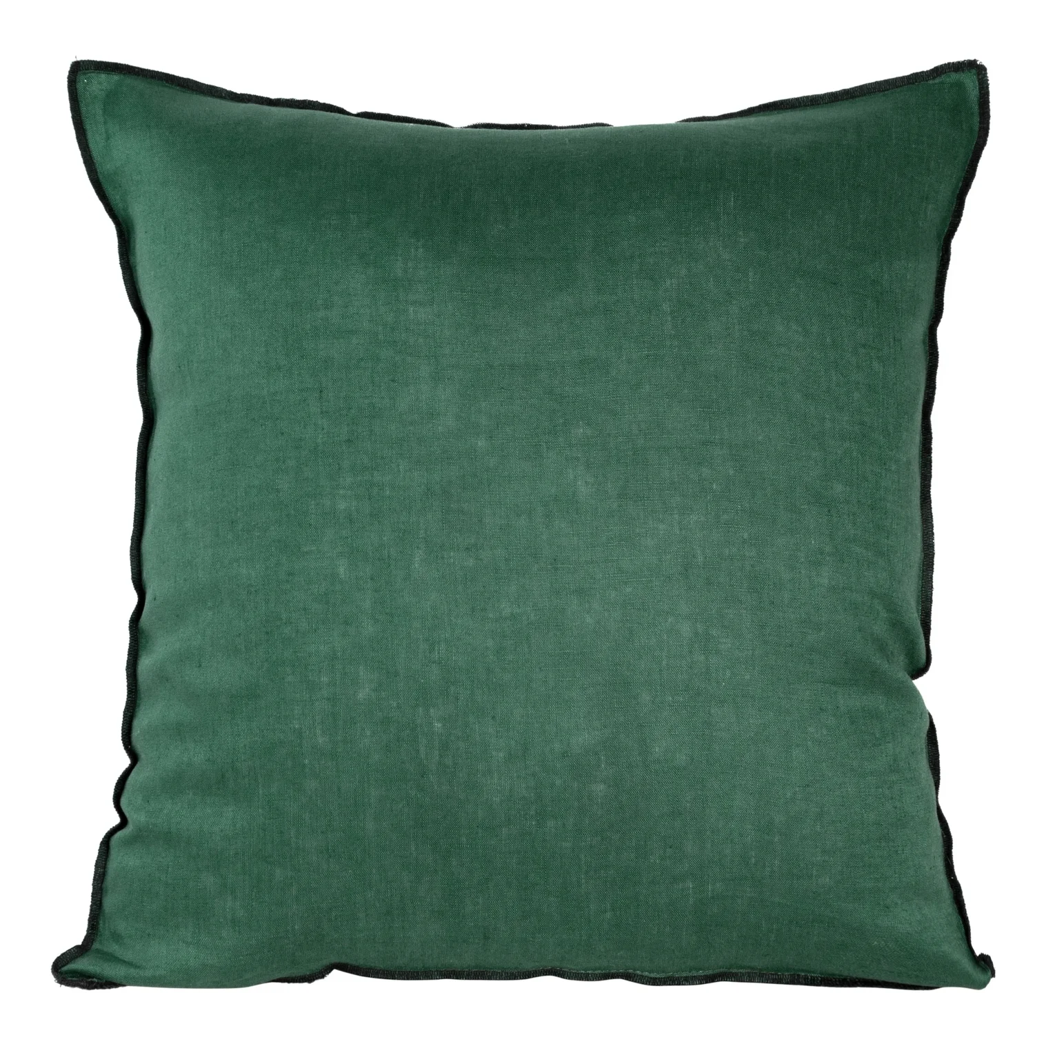 Poszewka na poduszkę 45x45 cm z naturalnej lnianej tkaniny obszyta czarną nicią zielona LEN