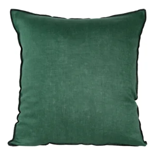 Poszewka na poduszkę 45x45 cm z naturalnej lnianej tkaniny obszyta czarną nicią zielona LEN