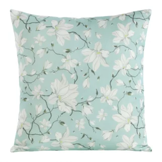 Poszewka na poduszkę 45x45 cm zdobiona kwiatowym printem miętowo, kremowa FLORE 2