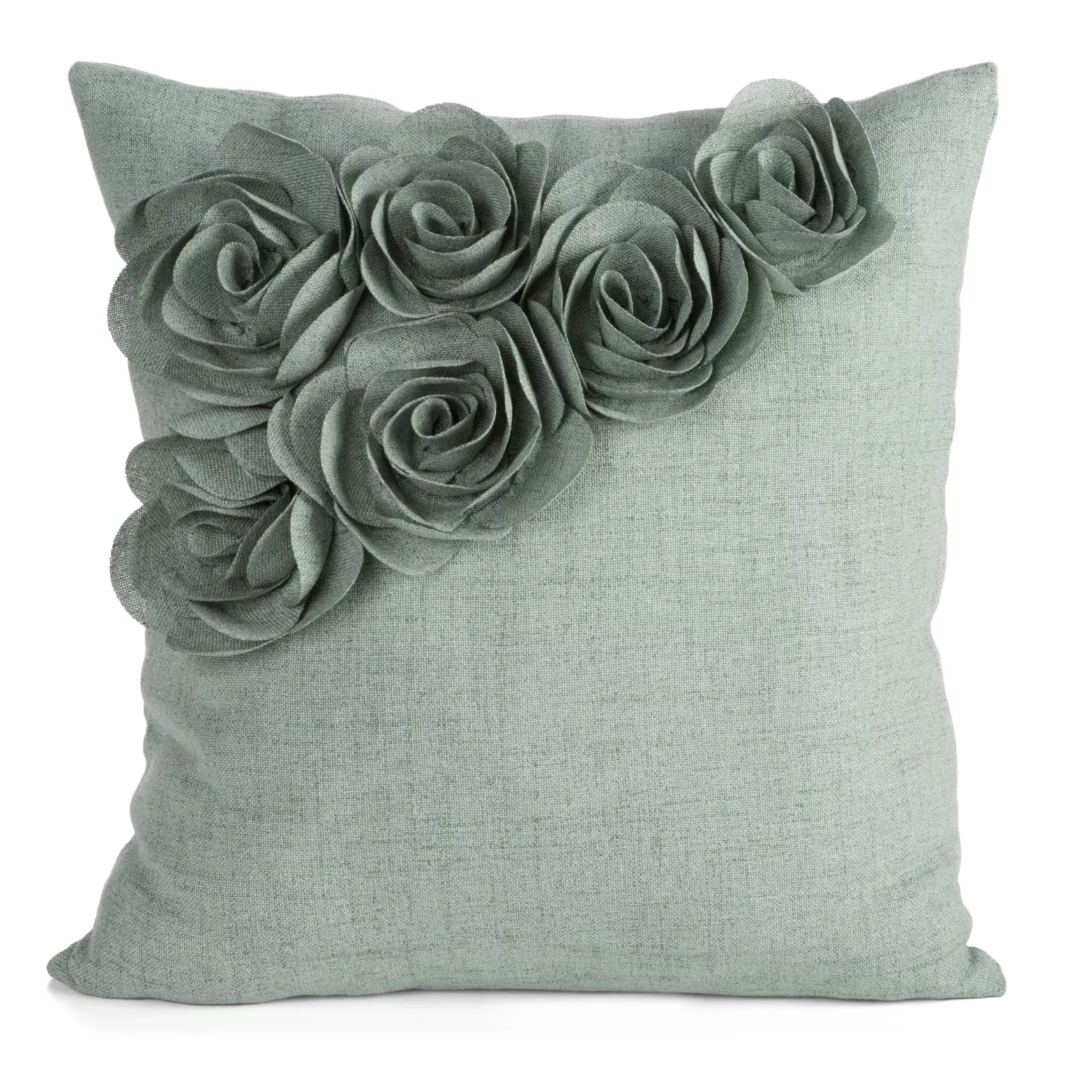 Poszewka na poduszkę 45x45 cm zielona o naturalnym splocie w 3D róże FLORES 7