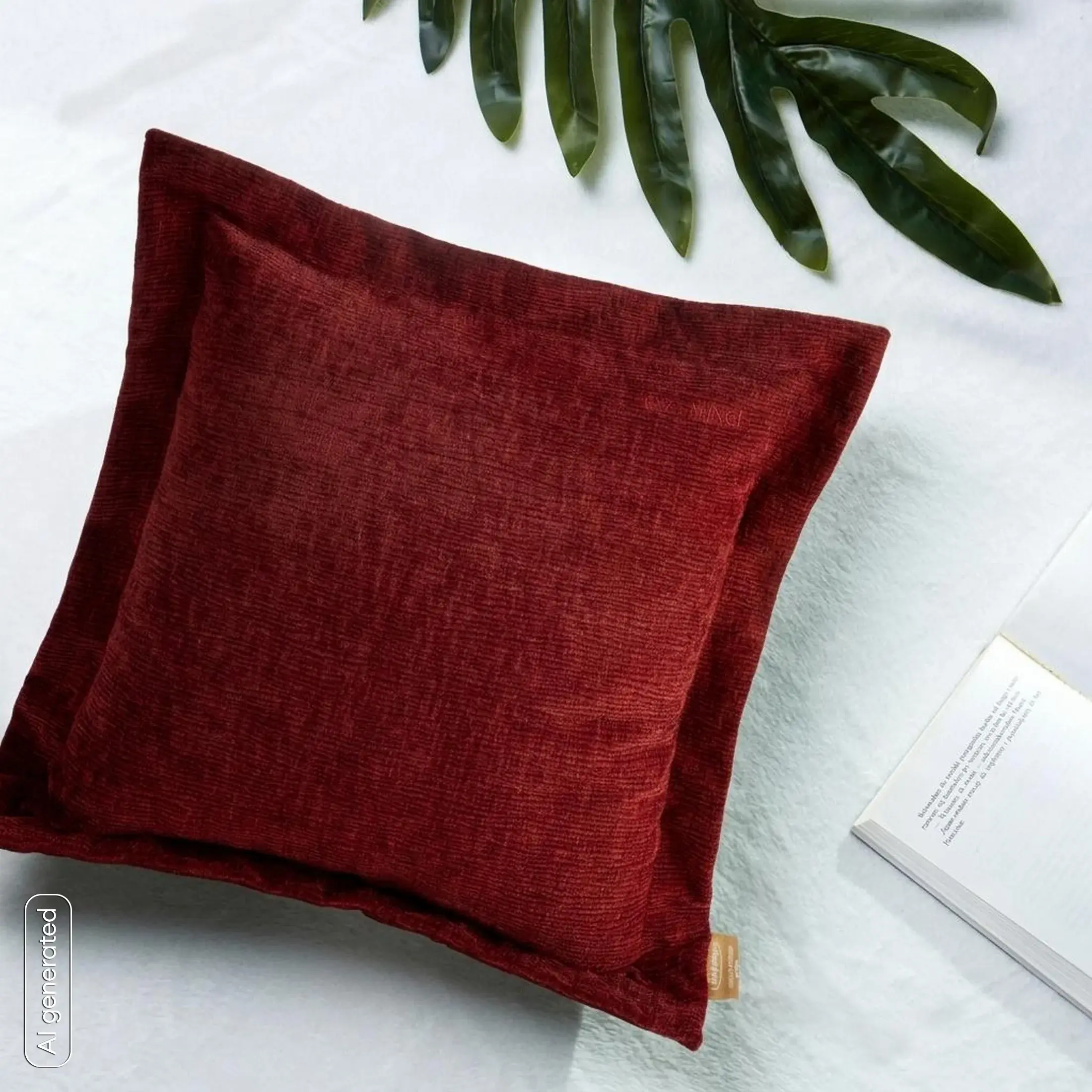 Poszewka na poduszkę 55x55 cm z szenilowej tkaniny bordowa o widocznym ozdobnym splocie Eva Minge Elegante