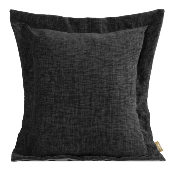 Poszewka na poduszkę 55x55 cm z szenilowej tkaniny czarna o widocznym ozdobnym splocie Eva Minge Elegante