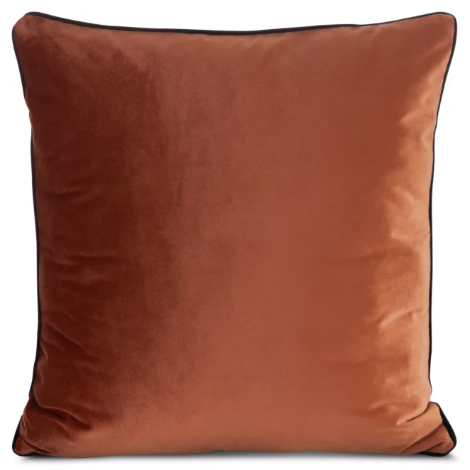 Poszewka na poduszkę 60x60 cm welwetowa, ceglasta o delikatnym połysku z ozdobną lamówką GAJA 2
