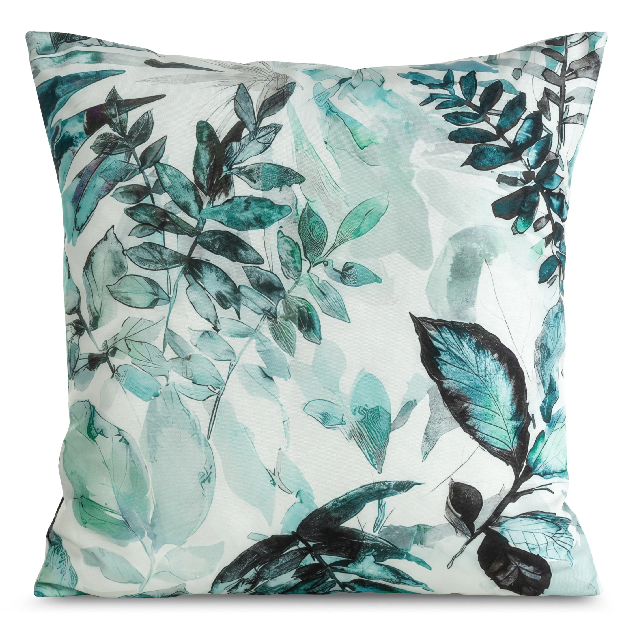 Poszewka na poduszkę 60x60 cm z tkaniny wodoodpornej biało, zielona idealna do ogrodu i na taras z motywem roślinnym GARDEN 2