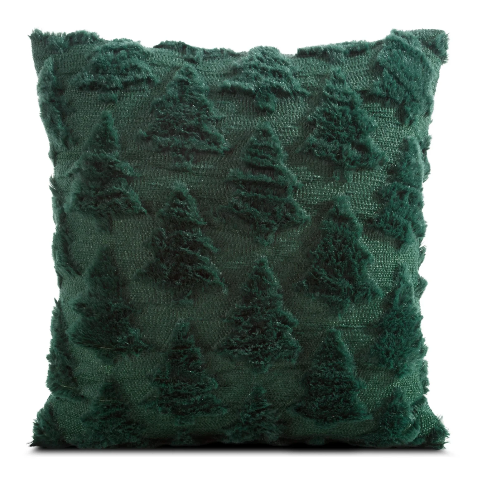 Poszewka na poduszkę świąteczna 45x45 cm ciemnozielona zdobiona futrzaną aplikacją