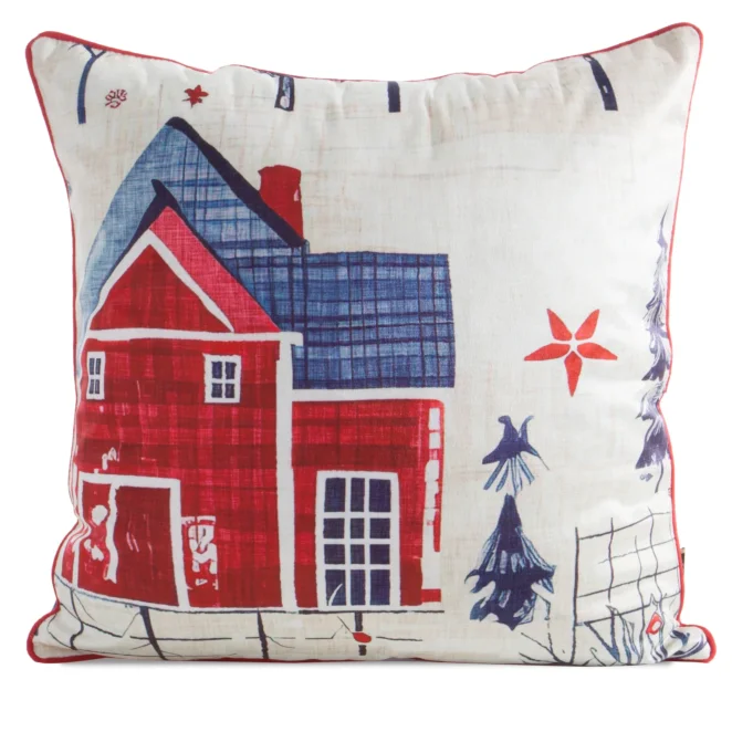 Poszewka na poduszkę świąteczna 45x45 cm czerwono, granatowa zdobiona uroczym nadrukiem i elegancką wypustką