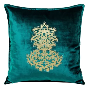 Poszewka na poduszkę 45x45 cm welwetowa, ciemnoturkusowa ze złotym ornamentem ROYAL 4