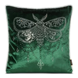 Poszewka na poduszkę 45x45 cm welwetowa, ciemnozielona zdobiona wzorem motyla z kryształków ROYAL 8