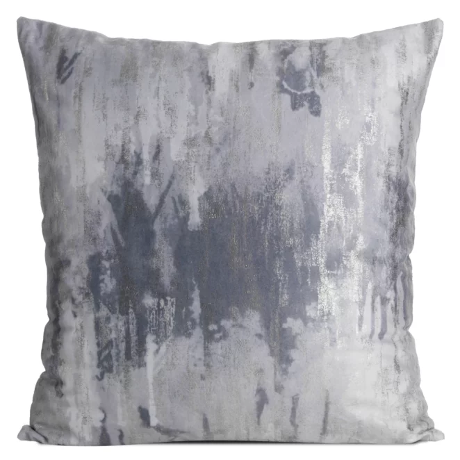 Poszewka na poduszkę 45x45 cm welwetowa, szara zdobiona metalicznym przecieranym wzorem TINA