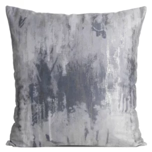 Poszewka na poduszkę 45x45 cm welwetowa, szara zdobiona metalicznym przecieranym wzorem TINA