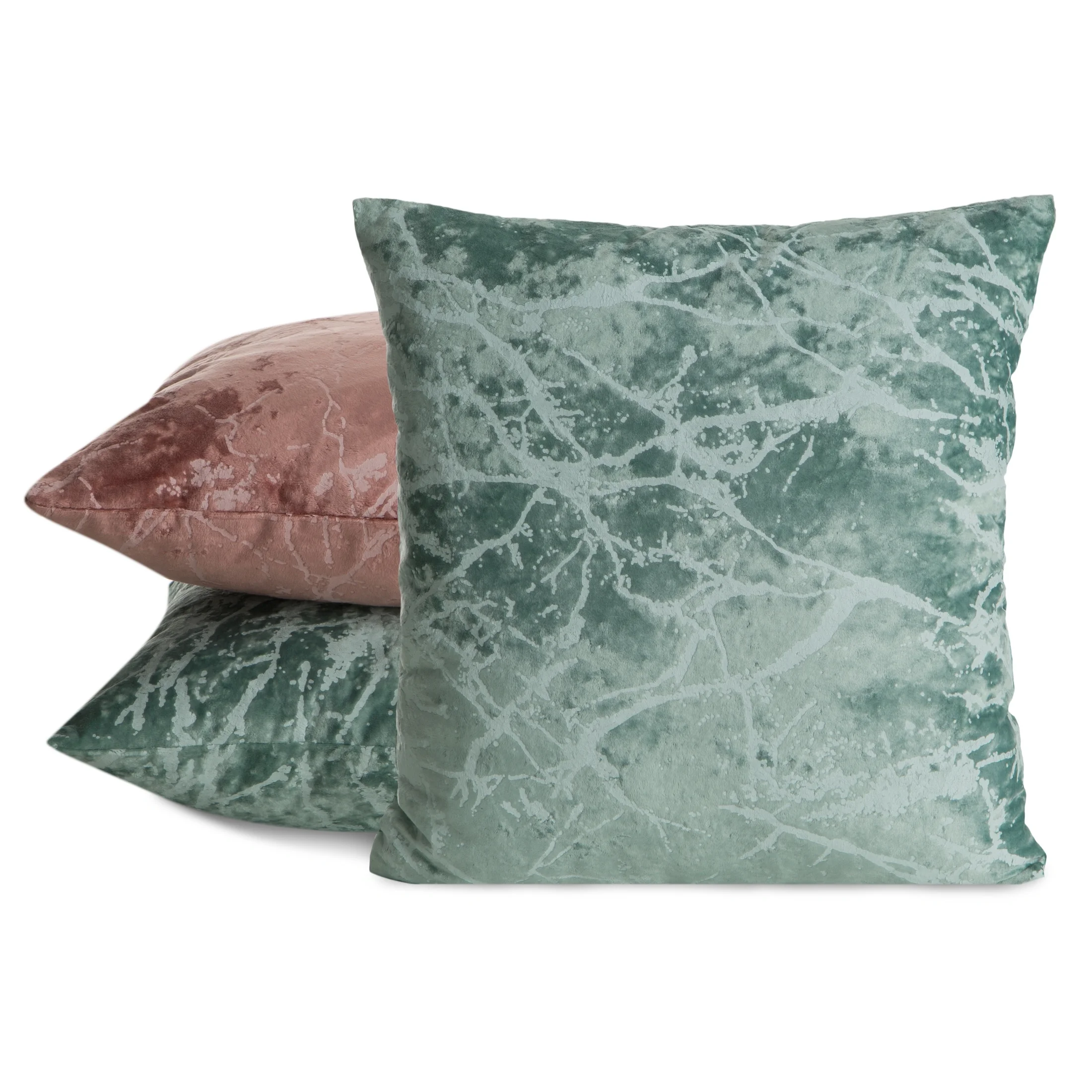 Poszewka na poduszkę 45x45 cm welwetowa kolor zielony z marmurkowym wzorem VELVET 72 Eurofirany Premium