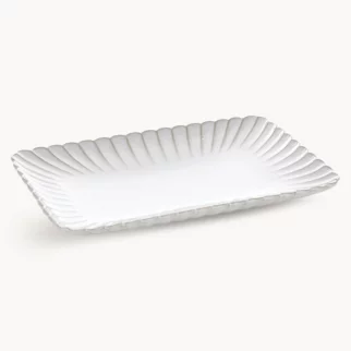 Patera ceramiczna dekoracyjna kremowo-beżowa prostokątna  zdobiona przecieranym wzorem w stylu eko 32x20x3 cm AVRIL