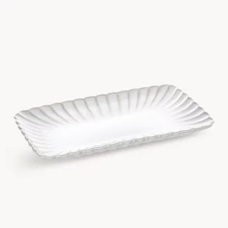 Patera ceramiczna dekoracyjna kremowo-beżowa prostokątna  zdobiona przecieranym wzorem w stylu eko 25x15x3 cm AVRIL
