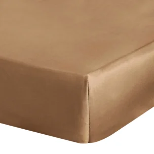 Prześcieradło gładkie z gumką 160x200 cm z satyny bawełnianej kolor ciemnobeżowy 125 g/m2 NOVA 3