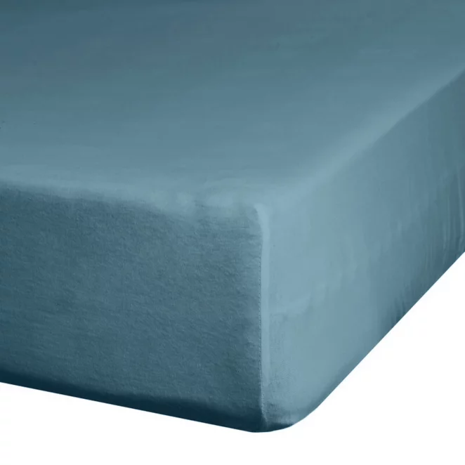 Prześcieradło gładkie z gumką 160x200 cm z satyny bawełnianej kolor niebieski 125 g/m2 NOVA 3