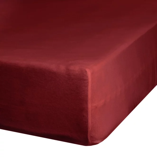 Prześcieradło gładkie z gumką 220x200 cm z satyny bawełnianej kolor czerwony 125 g/m2 NOVA 3