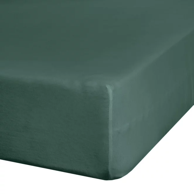 Prześcieradło jersey z gumką 90x200 cm z bawełny kolor ciemnozielony 140 g/m2