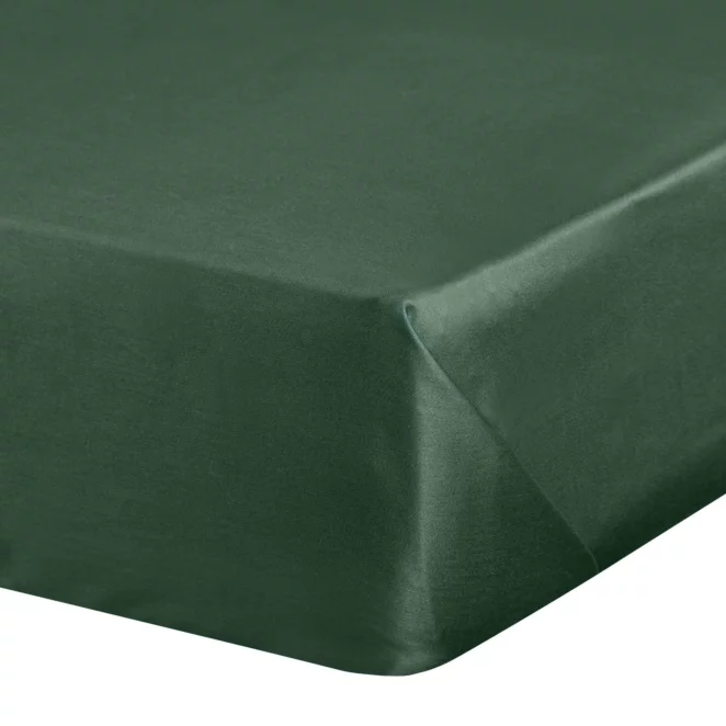 Prześcieradło gładkie bez gumki 160x210 cm z satyny bawełnianej kolor ciemnozielony 125 g/m2 NOVA