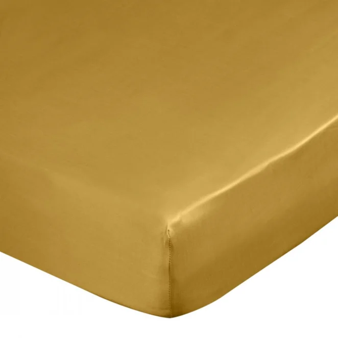 Prześcieradło z gumką 100x200 cm z satyny bawełnianej kolor musztardowy 125 g/m2 DINA Diva Line