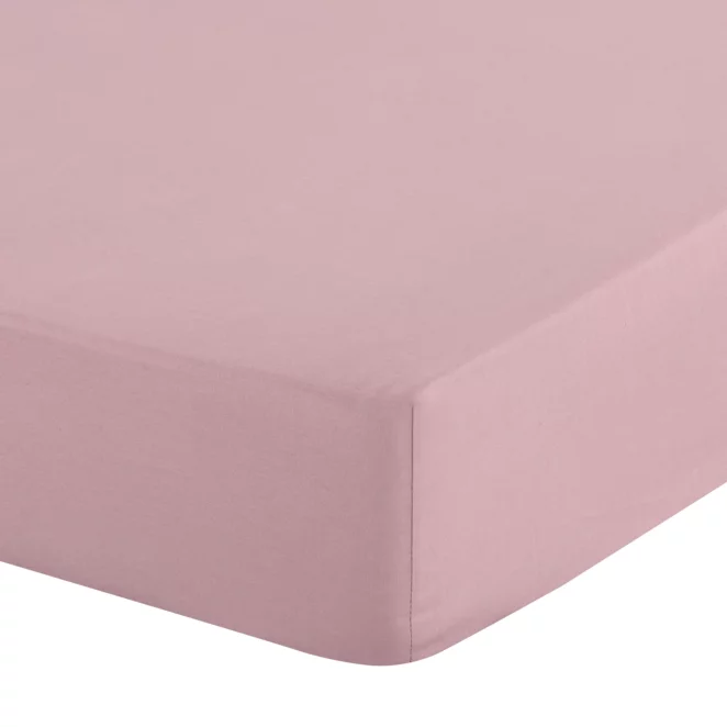 Prześcieradło z gumką 220x200 cm z bawełny kolor pudrowo różowy 105 g/m2 BASIC