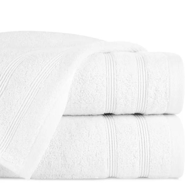 Ręcznik kąpielowy 50x90 cm bawełniany kolor biały z bordiurą w formie tkanych paseczków 500 g/m2 ALINE
