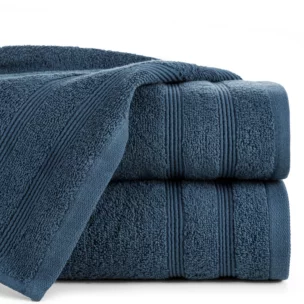 Ręcznik do rąk 30x50 cm bawełniany kolor granatowy z bordiurą w formie tkanych paseczków 500 g/m2 ALINE