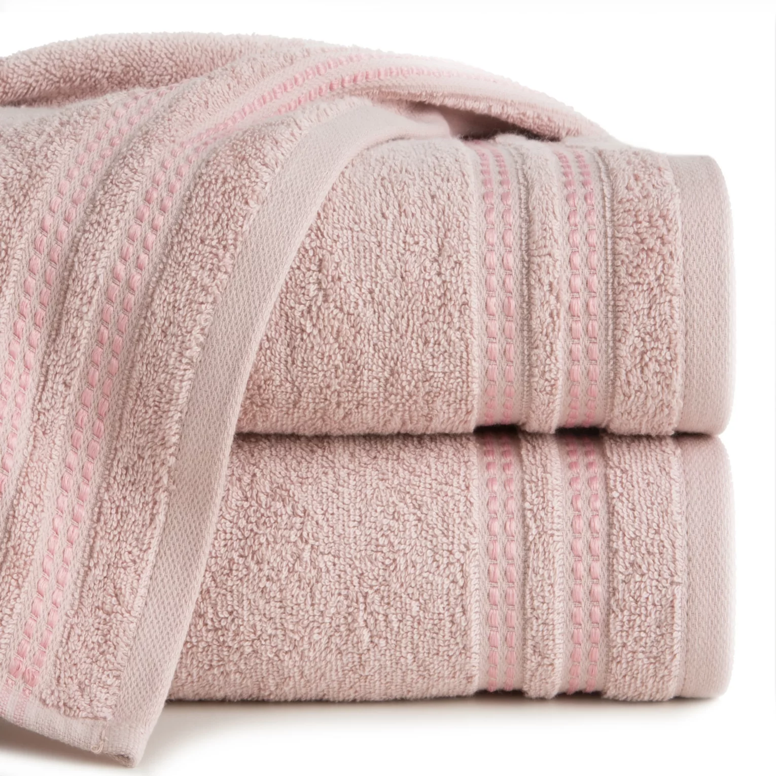 Ręcznik do rąk 30x50 cm bawełniany kolor pudrowy róż z subtelną bordiurą w paseczki 500 g/m2 ALLY