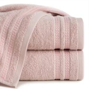 Ręcznik do rąk 30x50 cm bawełniany kolor pudrowy róż z subtelną bordiurą w paseczki 500 g/m2 ALLY