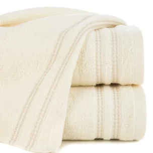 Ręcznik kąpielowy 50x90 cm bawełniany kolor kremowy z subtelną bordiurą w paseczki 500 g/m2 ALLY