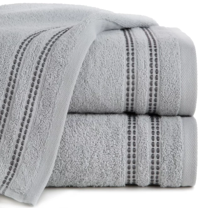 Ręcznik do rąk 30x50 cm bawełniany kolor srebrny z subtelną bordiurą w paseczki 500 g/m2ALLY