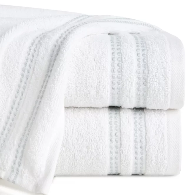 Ręcznik do rąk 30x50 cm bawełniany kolor biały z subtelną bordiurą w paseczki 500 g/m2 ALLY