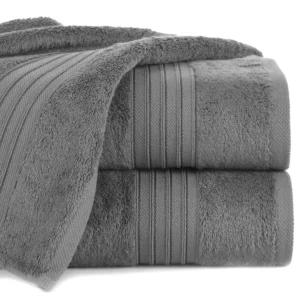 Ręcznik kąpielowy 50x90 cm bawełniany kolor stalowy zdobiony bordiura w paski 550 g/m2 AURA