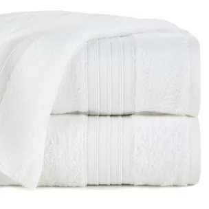 Ręcznik kąpielowy 50x90 cm bawełniany kolor biały zdobiony bordiura w paski 550 g/m2 AURA