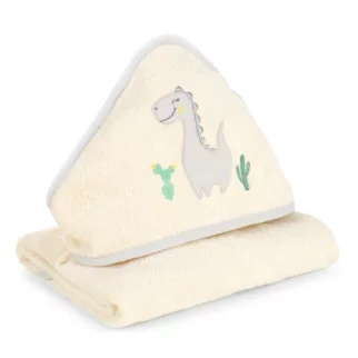 Ręcznik kąpielowy 100x100 cm bawełniany kolor kremowy aplikacja z dinozaurami 350 g/m2 BABY 40