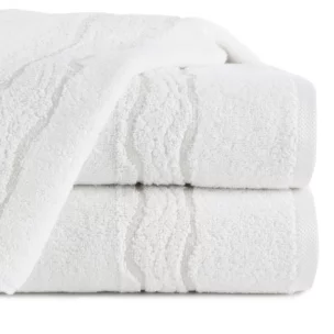 Ręcznik do rąk 30x50 cm bawełniany kolor biały zdobiony bordiurą z błyszczącym wzorem 500 g/m2 KARIN