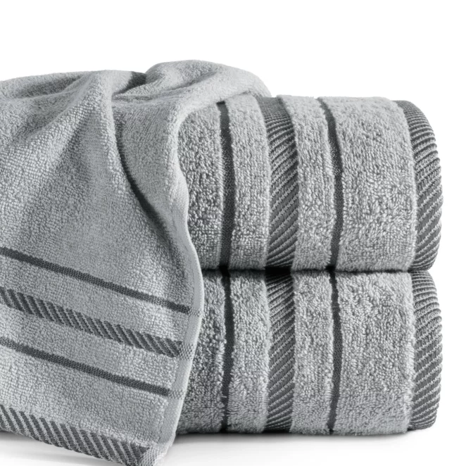Ręcznik do rąk 30x50 cm bawełniany kolor srebrny z bordiurą podkreśloną żakardowymi paseczkami 480 g/m2 KORAL