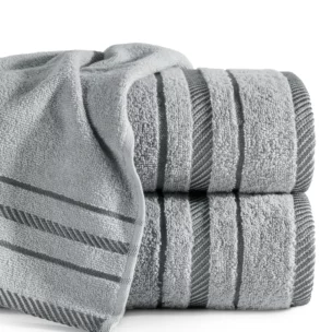 Ręcznik do rąk 30x50 cm bawełniany kolor srebrny z bordiurą podkreśloną żakardowymi paseczkami 480 g/m2 KORAL