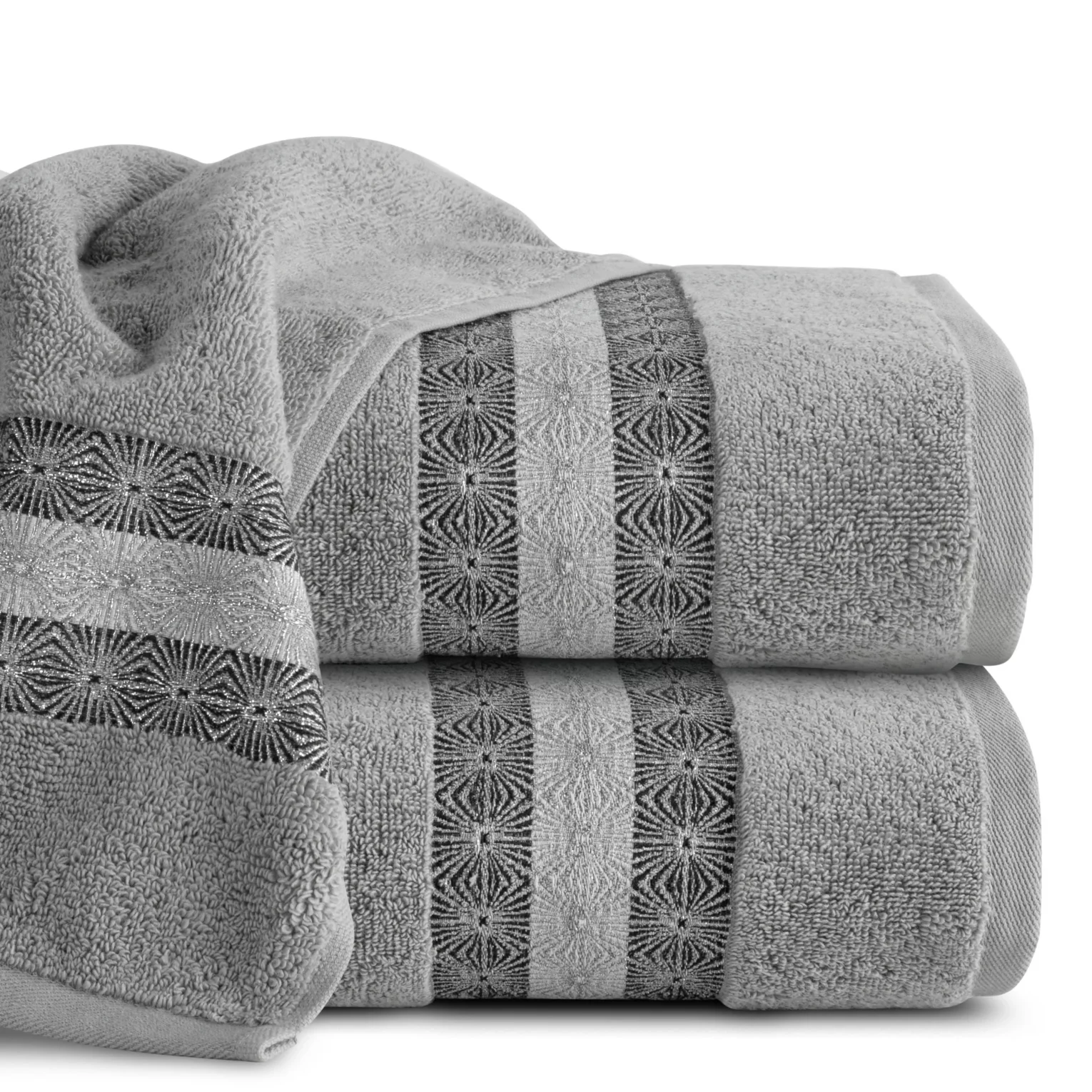 Ręcznik do rąk 50x90 cm bawełniany kolor jasnoszary z żakardową bordiurą 500 g/m2 MALIKA